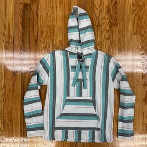 Original Senor López Striped Baja Hoodie Surf 
Teal-Green/Grey/White/Red Unisex